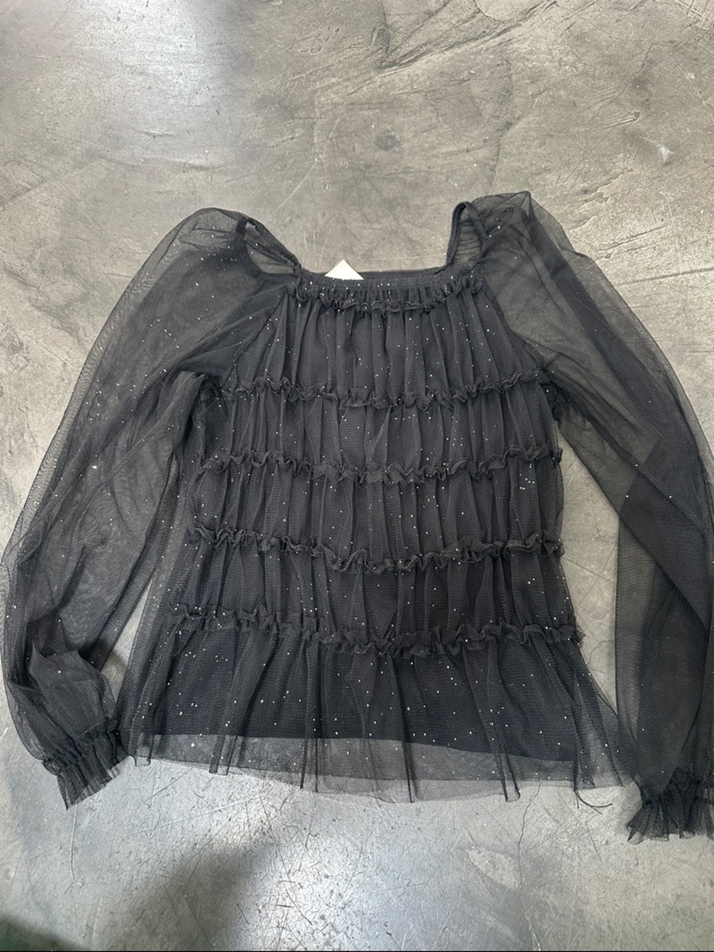 Black Sheer Ruffled Long-Sleeve Top Girls 11 Zara